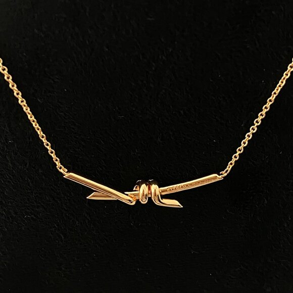 Tiffany & Cos Signature Rose Gold Bow Necklace Partially Encrusted With Diamo - Picture 7 of 8